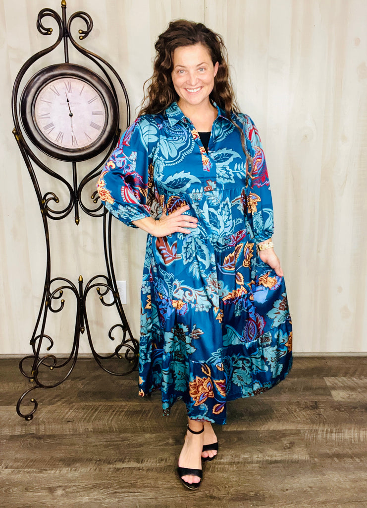 blue boho dress Teal Leaf Small Modest Maxi Prom Dresses A smocked upper back product_video_url_https://vimeo.com/391364871 COLOR:CHAMBRAY