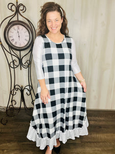 Michella White Buffalo Plaid with Silver Shimmer Sleeves Dress