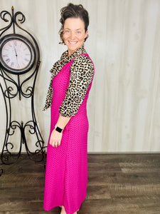 Becky Leopard Bow & Honeycomb Dress- Magenta