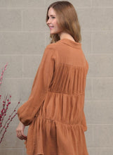 Carley Button Tiered Shirt Dress- Rust