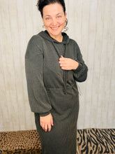 Cozy On Up Ribbed Lounge Dress- Charcoal Black