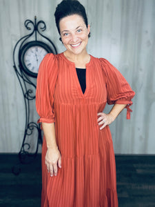 Brick Puff Sleeve Tiered Maxi Dress
