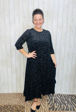 Kayla Ruffled Burnout Velvet Dress-Black Leopard