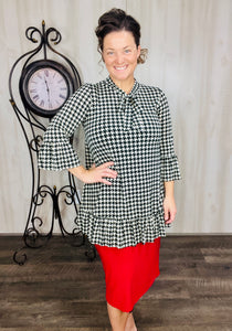 Jasmine Bow & Ruffle Tunic- Houndstooth