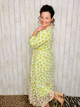 Green & Ivory Floral Mesh Overlay Dress