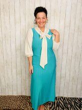 Becky Bow & Honeycomb Dress- Sea Foam & Ivory