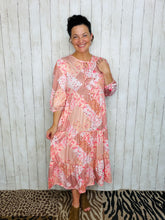 Cassie Marie Tiered Boho Style Dress-Peach Patchwork