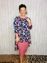 Dramatic High-Low Tunic -Navy Mixed Floral