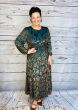 Teal & Floral Burnout Velvet Dress