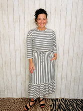 Ribbed Midi Dress- Black & White Stripe