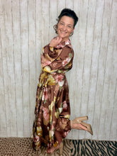 Mauve & Brown Floral Self Tie Waist Dress