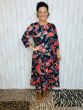 Brenda Navy & Paisley With Ruffle Dress