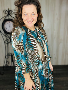 Power On The Day Dress-Teal Zebra