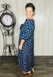 Mandy Animal Print & Bow Dress- Navy