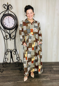 Kaylee Collared Animal Print Patchwork Dress