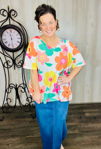 Oversized Multi-Floral Textured Top