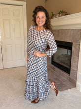 Blue & Brown Plaid Dreams Ruffle Hem Dress