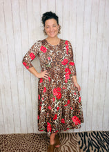 Tonya Marie Tiered Dress- Midi Length- Leopard & Roses