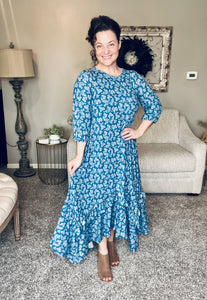 Michella High Low Dress-Denim Paisley