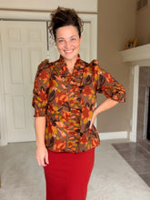 Rust & Floral Ruffle Front Blouse