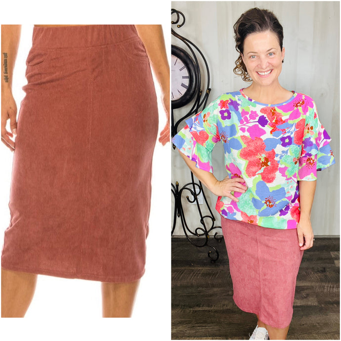 Debbie Style Corduroy Skirt- Chestnut