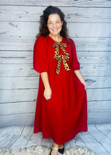 Sonja Leopard Bow Dress-Red