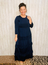 Misty Ruffle Tiered Dress-Navy