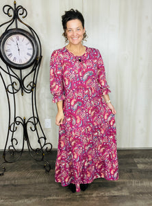 Connie Soft Paisley Dress-Dark Burgundy