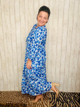 Cassie Tiered Boho Style Dress-Blue & Ivory Floral