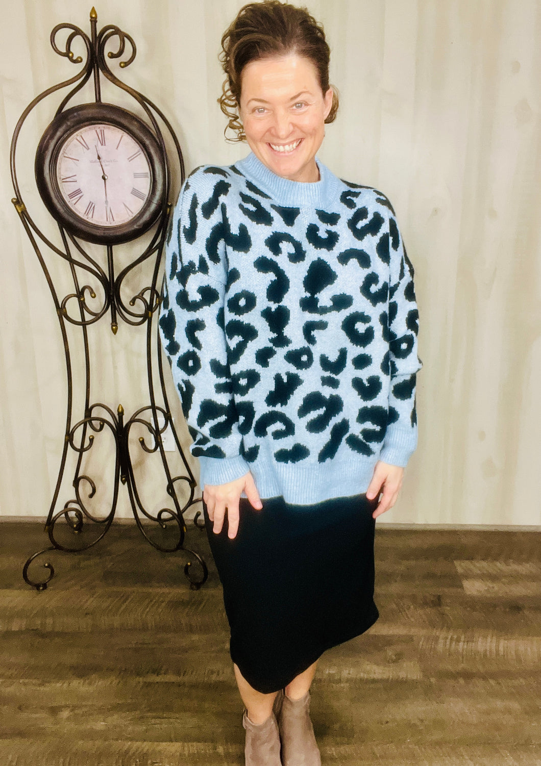 Blue & Leopard Print Sweater