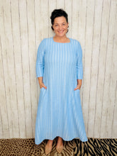 Hannah Square Neck Textured Midi Dress- Powder Blue