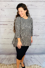 Tara Sharkbite Tunic-Gray Leopard Print