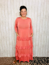 Misty Ruffle Tiered Dress-Coral