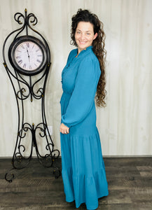 Nicole Smocked Waist Dress- Teal