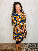 Navy & Camel Geometric Tunic