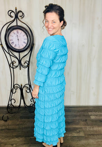 Classy & Ruffles Turquoise Dress