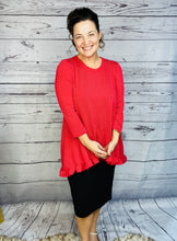 Samantha Ruffle High Low Tunic-Ribbed Red