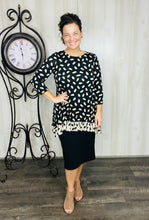Samantha Ruffle High Low Tunic-Tan & Black Ink Blot