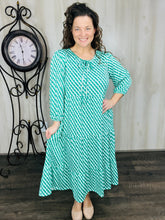 Cassie Marie Tiered Boho Style Dress-Green Geometric