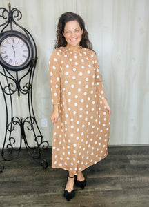 Cute & Comfy Polkadot Dress- Tan