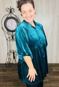 Velvet & Rhinestone Tunic- Teal Green, Plum, or Black