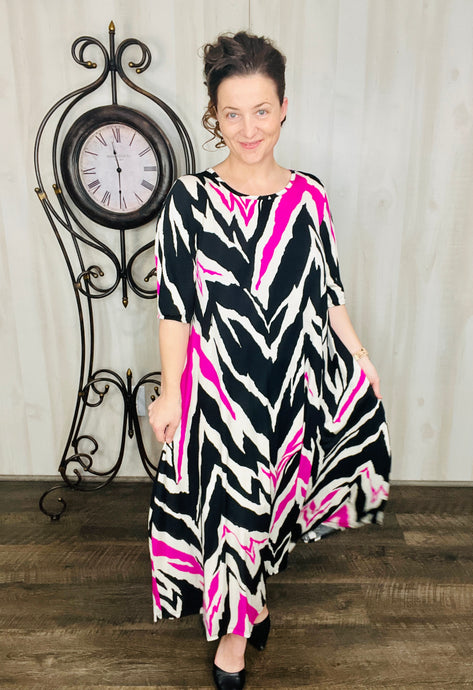 Larissa Summer Vibes Dress- Black & Hot Pink Zebra