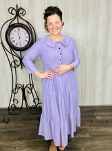 Lavender Honeycomb Buttons & Collar Dress