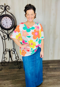 Oversized Multi-Floral Textured Top