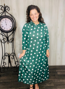 Cute & Comfy Polkadot Dress- Green