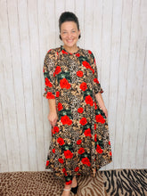 Power On The Day Dress-Leopard & Red Roses