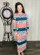 Sophia Sweatshirt Dress-Denim & Pink Leopard