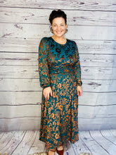 Teal & Floral Burnout Velvet Dress