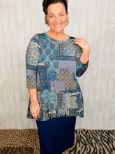 Samantha Ruffle High Low Tunic-Blue Patchwork & Floral