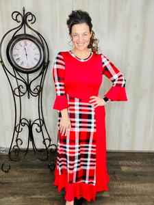 Kelly Midi Dress- Red Christmas Plaid